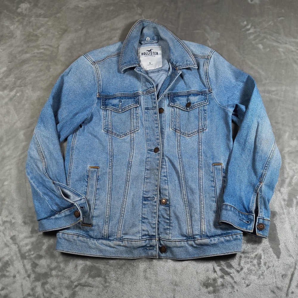 Hollister Denim Jacket Womens Small Blue Trucker Classic Light Wash Button Up